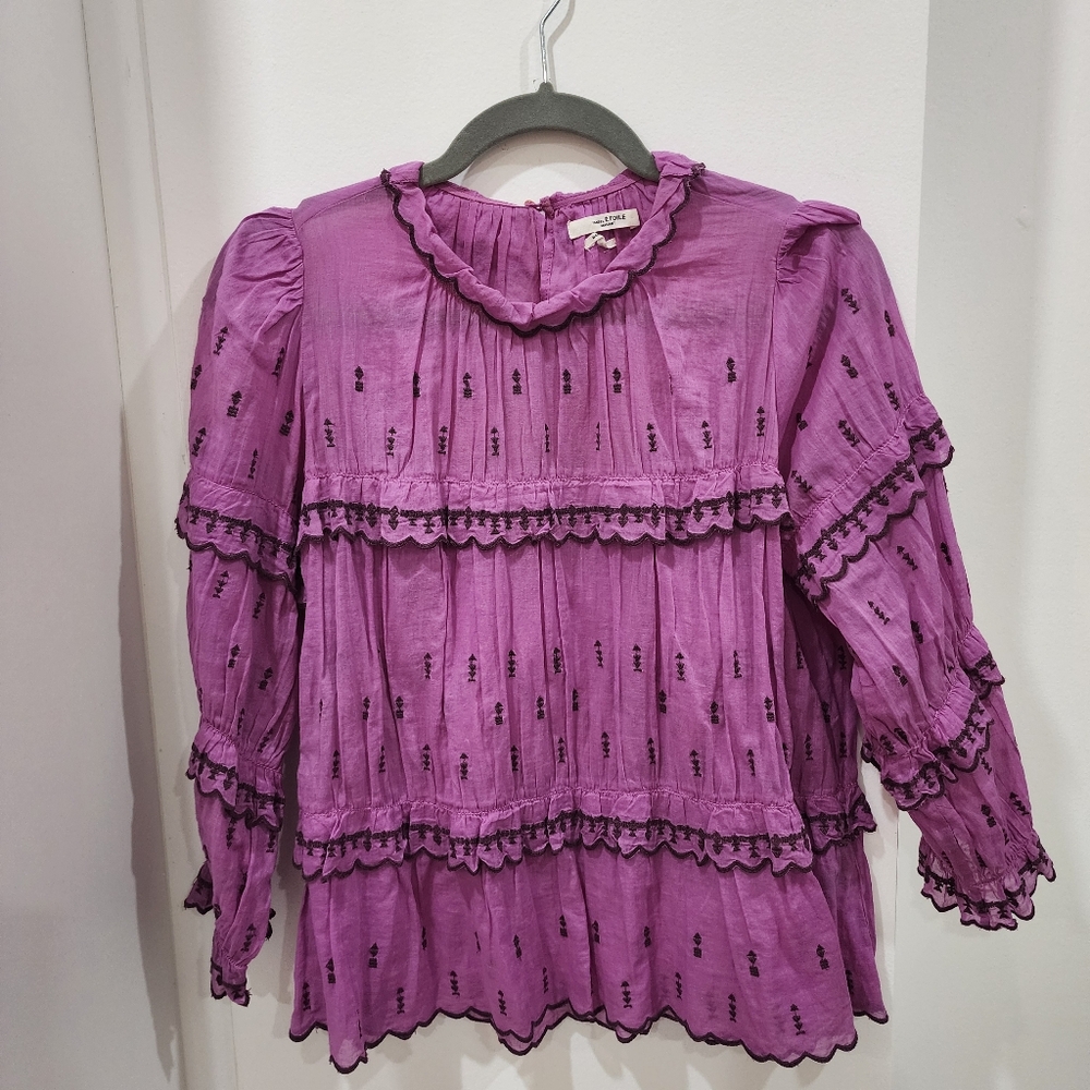 ISABEL MARANT Etoile Lavender Embroidered Ruffle Tiered Top FR sz 34